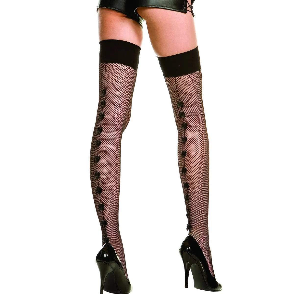 Schwarze Feinnetzstrümpfe mit satinierten Schleifen – MH4913BLK