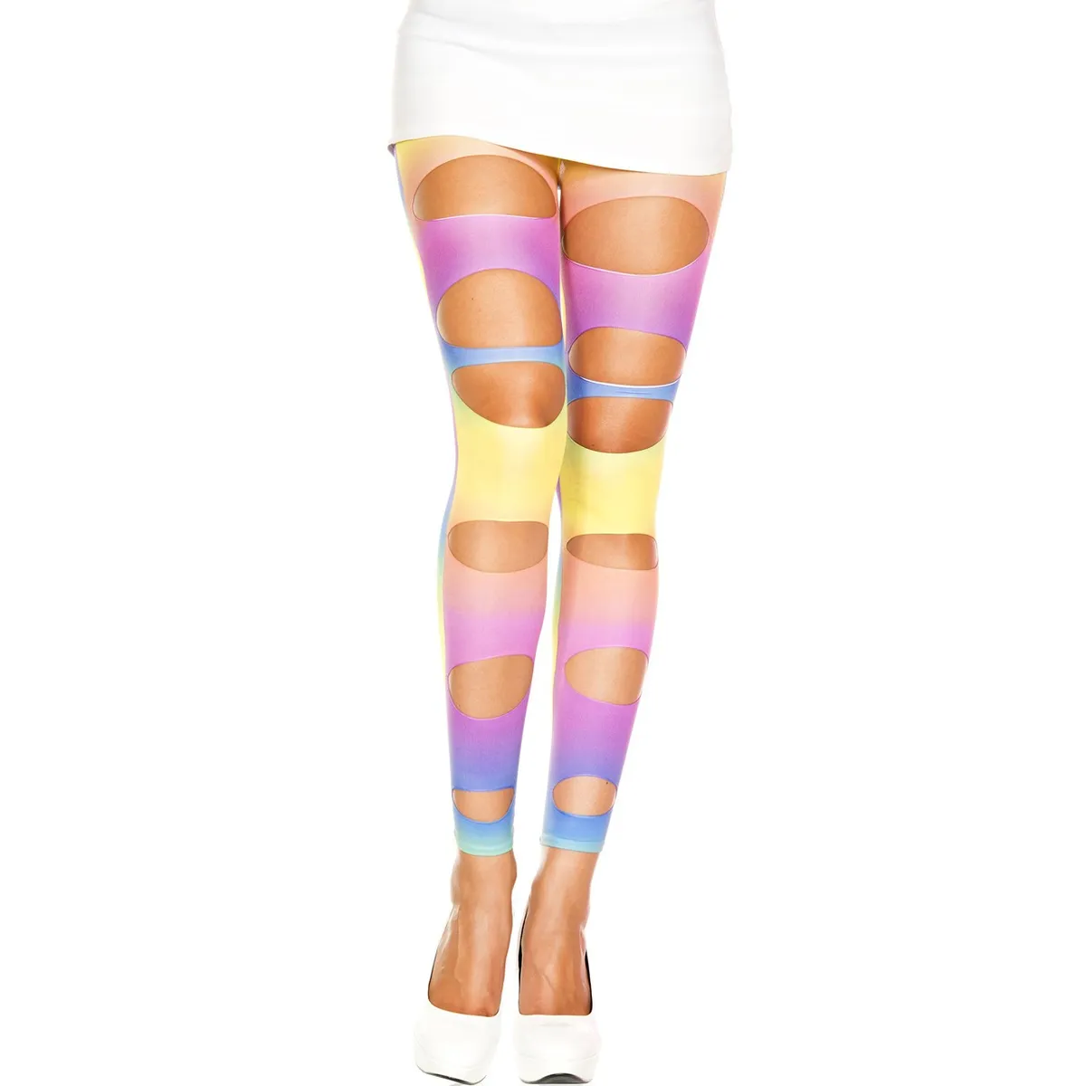 Regenbogenfarbene durchbrochene Leggings – MH35132RAI
