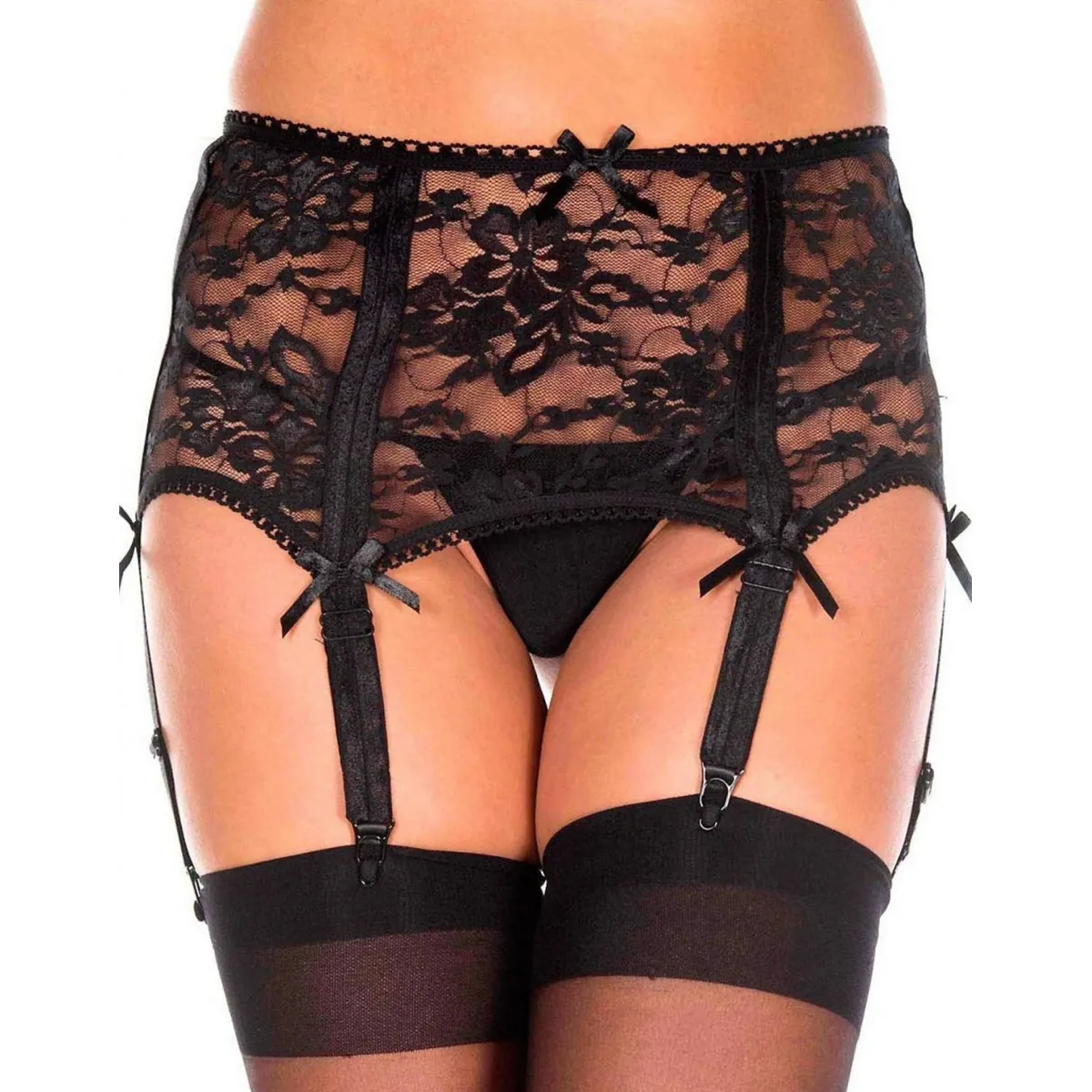 Schwarzer sexy Strumpfhalter mit breiter floraler Spitze – MH7728BLK
