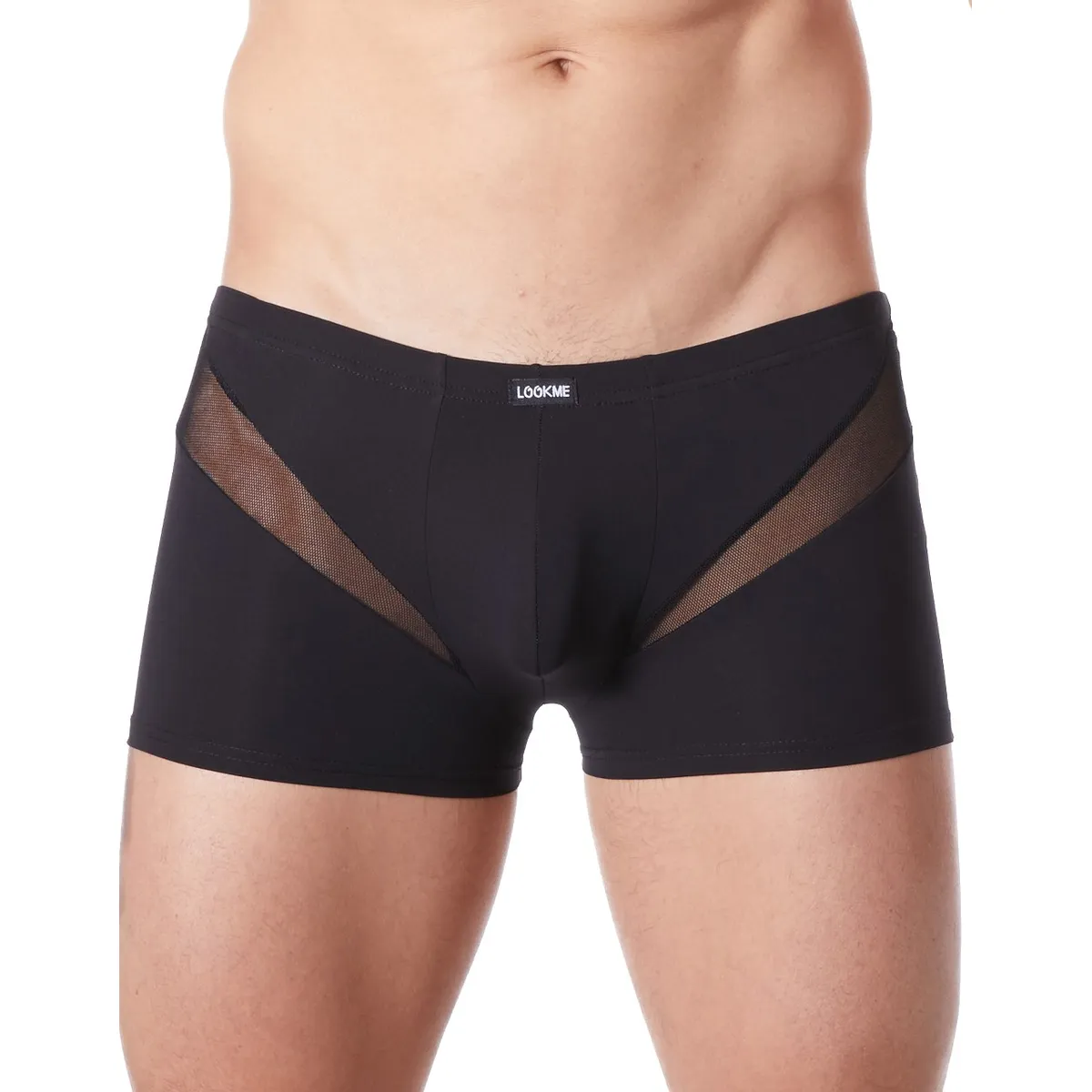 Sexy schwarze Boxershorts mit feinem V-Netz – LM805-67BLK