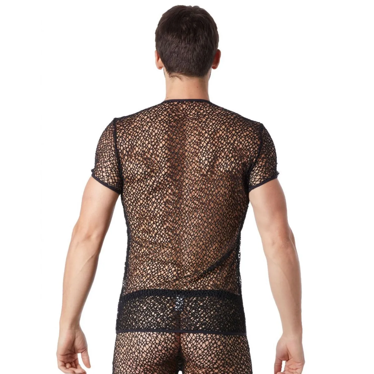 Sexy schwarzes T-Shirt mit unregelmäßigem Netz Fetisch - LM810-77BLK – Bild 5