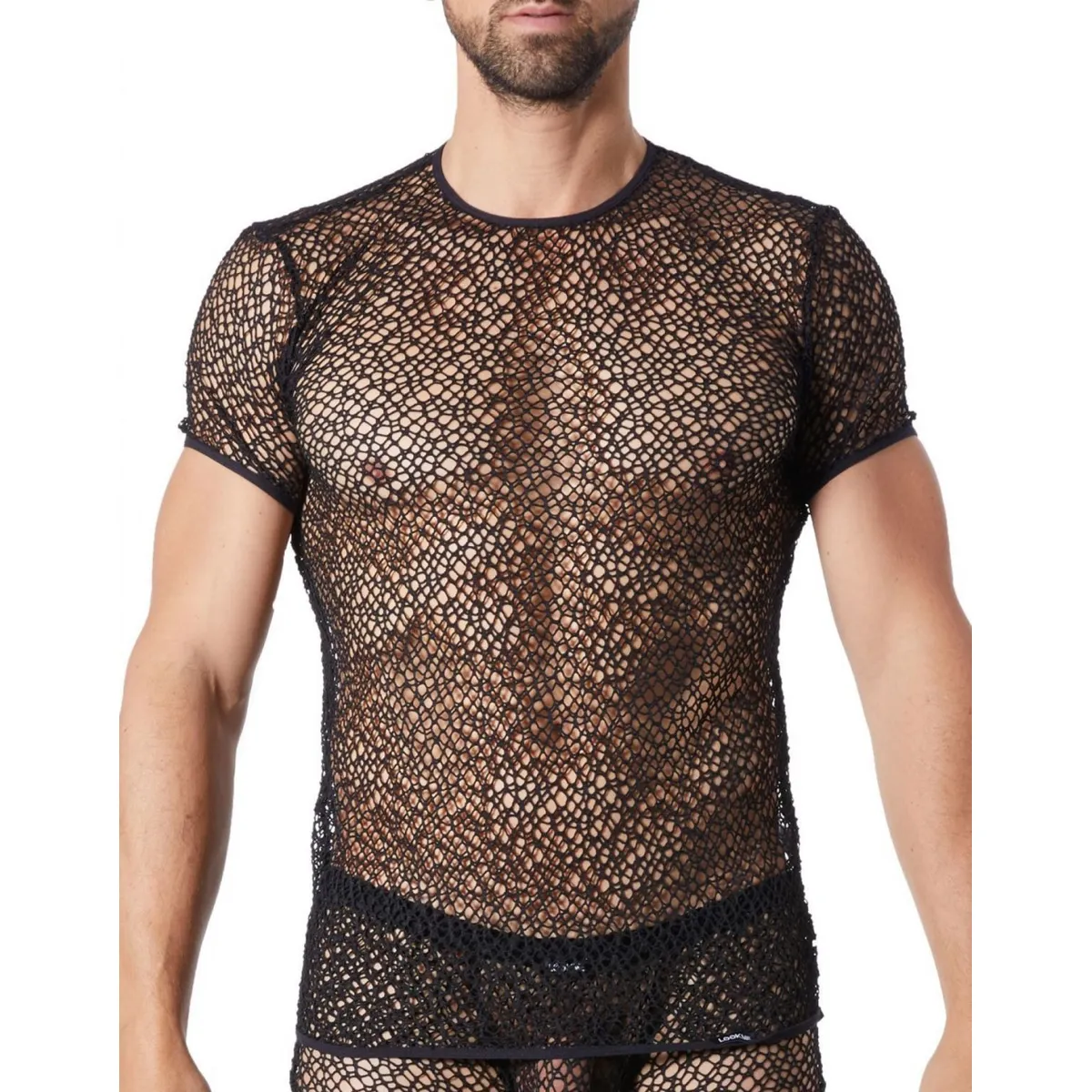 Sexy schwarzes T-Shirt mit unregelmäßigem Netz Fetisch - LM810-77BLK – Bild 7