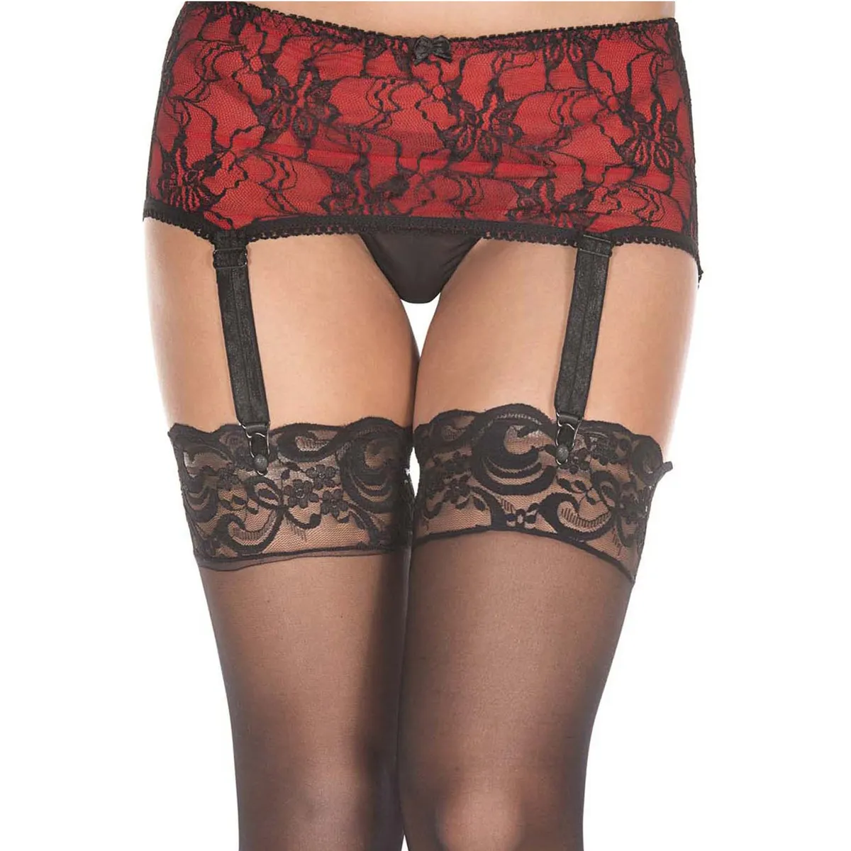 Roter Strumpfhaltergürtel mit verstellbaren Strumpfhaltern und schwarzer Spitze – MH7734REB