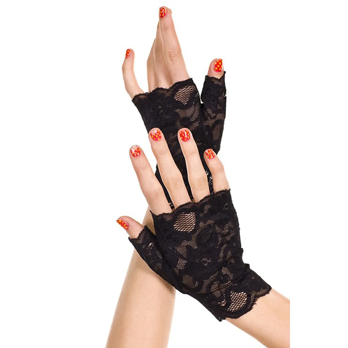 Schwarze Handschuhe mit offenen Fingern und floraler Spitze – ML416BLK