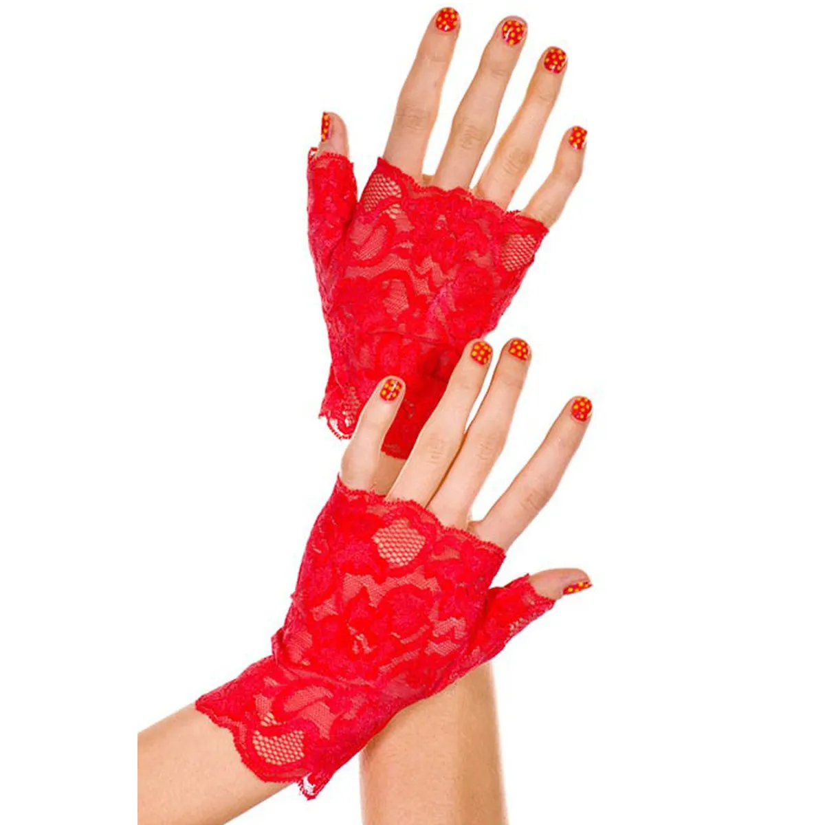 Rote Handschuhe mit offenen Fingern, florale Spitze – ML416RED