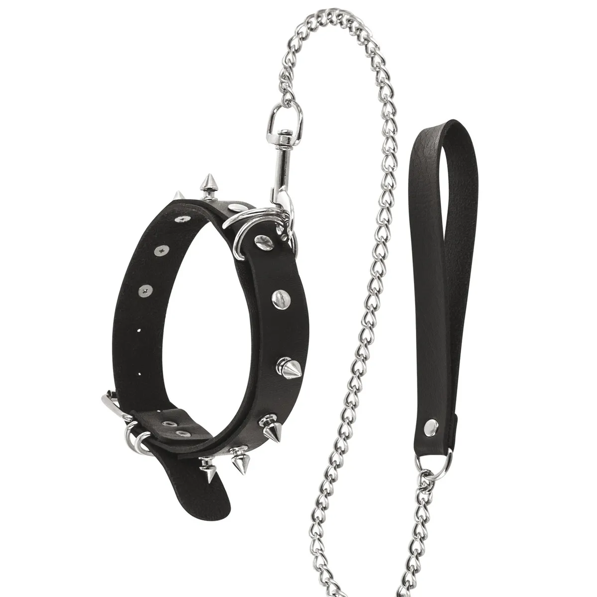 Fetisch-Halsband mit Spitzenringen und Metallleine – CC6060150010