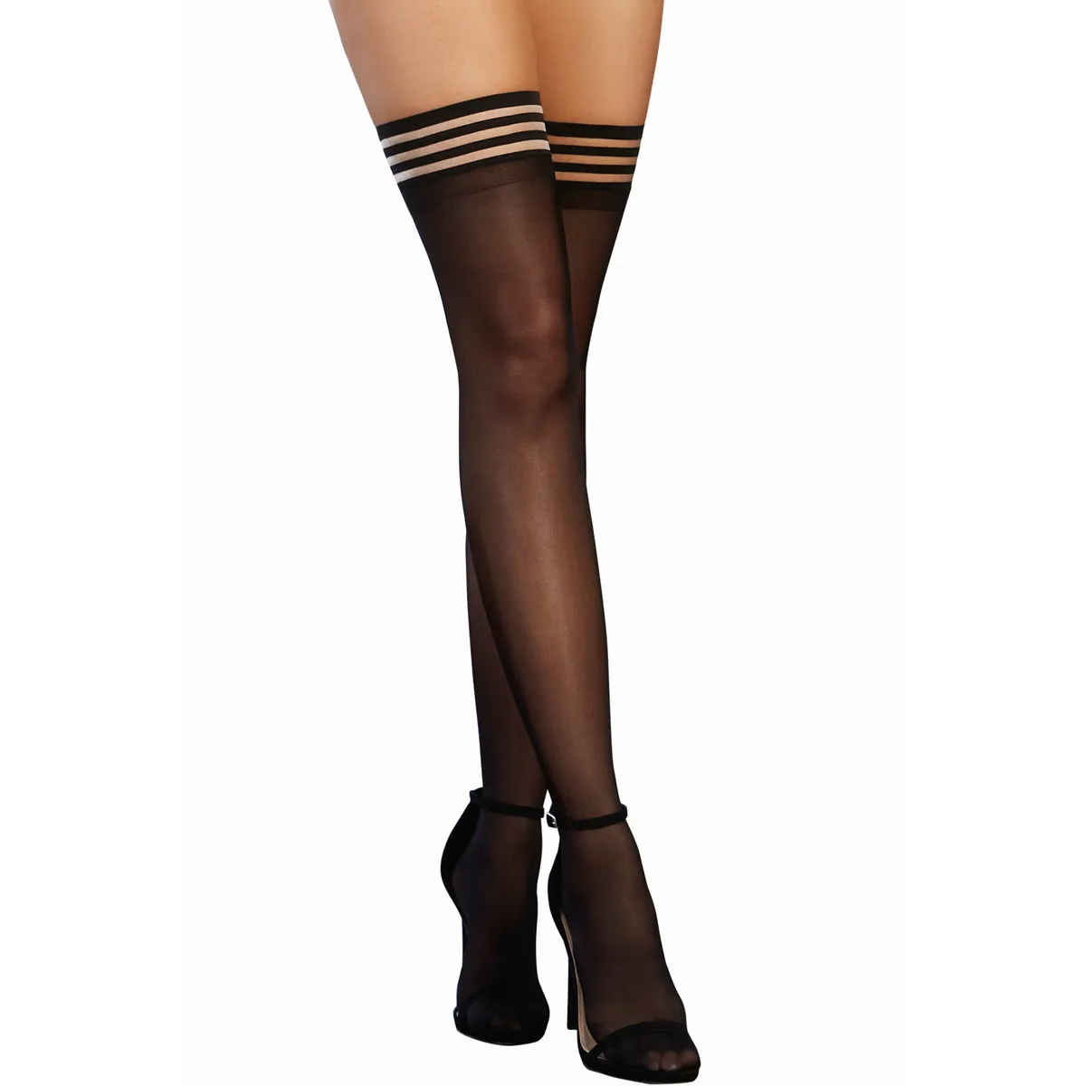 Nylon-Feinstrümpfe mit gestreiften elastischen Strumpfhaltern – DG0321BLK
