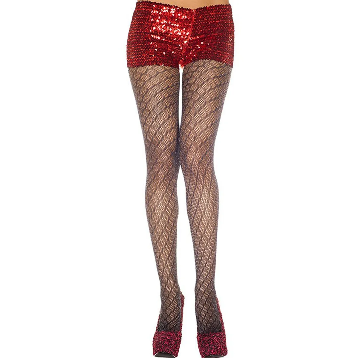 Schwarze Nylon-Strumpfhose mit geometrischen Mustern – MH50419BLK