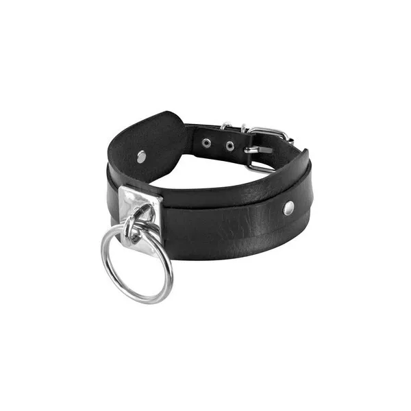 Breites schwarzes Halsband mit Ring Fetisch Versuchung