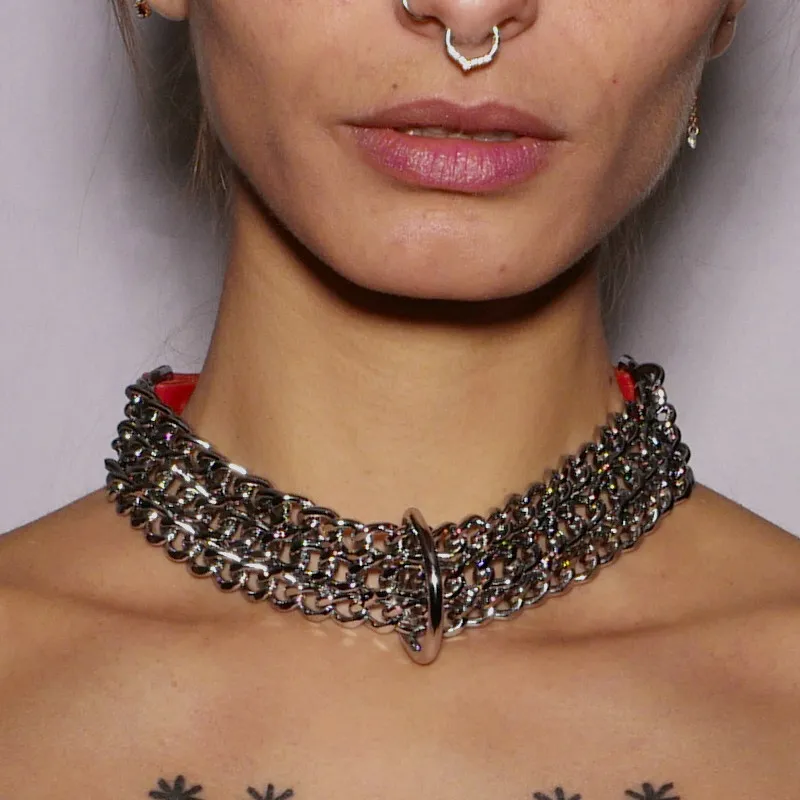 Halskette Ketten rotes Leder