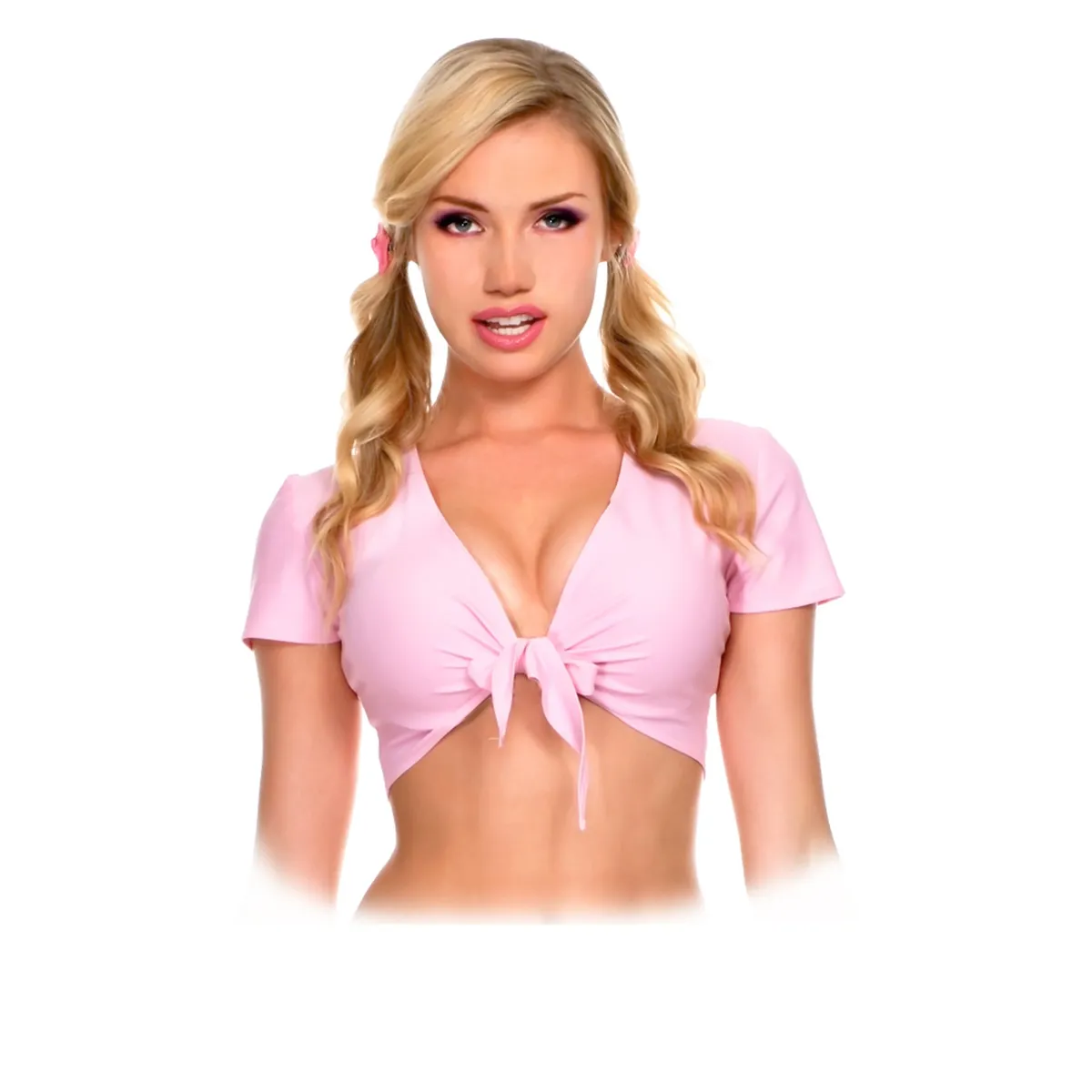 Oberteil, kurze Ärmel, Knoten vorne – ML25076PNK