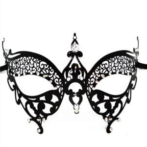 Venezianische Maske Alida starr schwarz mit Strass – HMJ-026BK