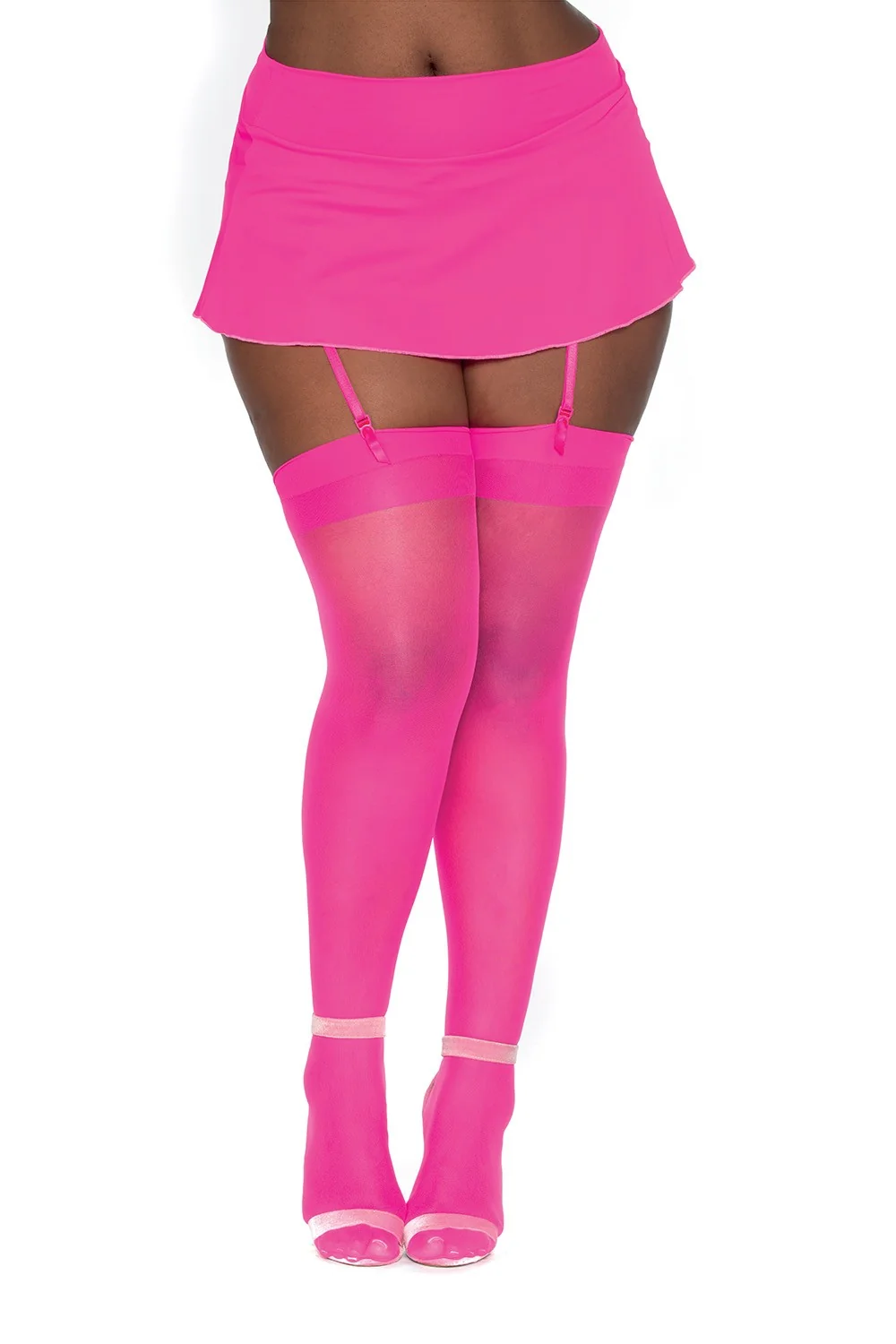 Neonrosa Nylonstrümpfe mit Nähten in Übergröße für Strumpfhalter - DG0007XHPK – Bild 2