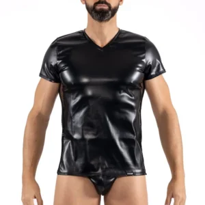 Schwarzes T-Shirt Black Desire aus Kunstleder – LM2401-81BLK