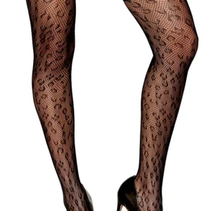 Leopard-Netzstrümpfe mit schwarzen/durchsichtigen Strumpfhaltern – DG0433BLK