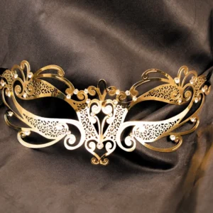 Venezianische Maske Gaia starr vergoldet mit Strass – HMJ-061B