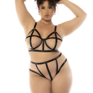 Zweiteiliges Set in Schwarz und Hautfarbe, große Größe Havana, Bügel-BH und hochgeschnittene Hose – MAL8849XNUBK