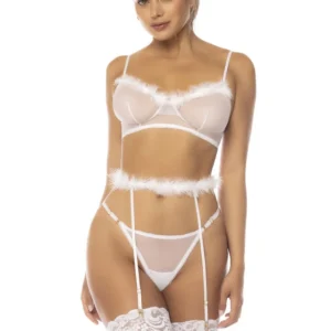 3-teiliges Set in Weiß Emmie, Büstenhalter, Strumpfhalter mit Kunstfell und passender String – MAL8841WHT 3-teiliges Set in Weiß Emmie, Büstenhalter, Strumpfhalter mit Kunstfell und passender String – MAL8841WHT