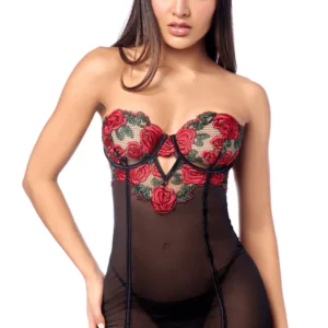 Sexy Babydoll mit Bügeln Mapalé Rosenstickerei und String – MAL7619BKRD Sexy Babydoll mit Bügeln Mapalé Rosenstickerei und String – MAL7619BKRD