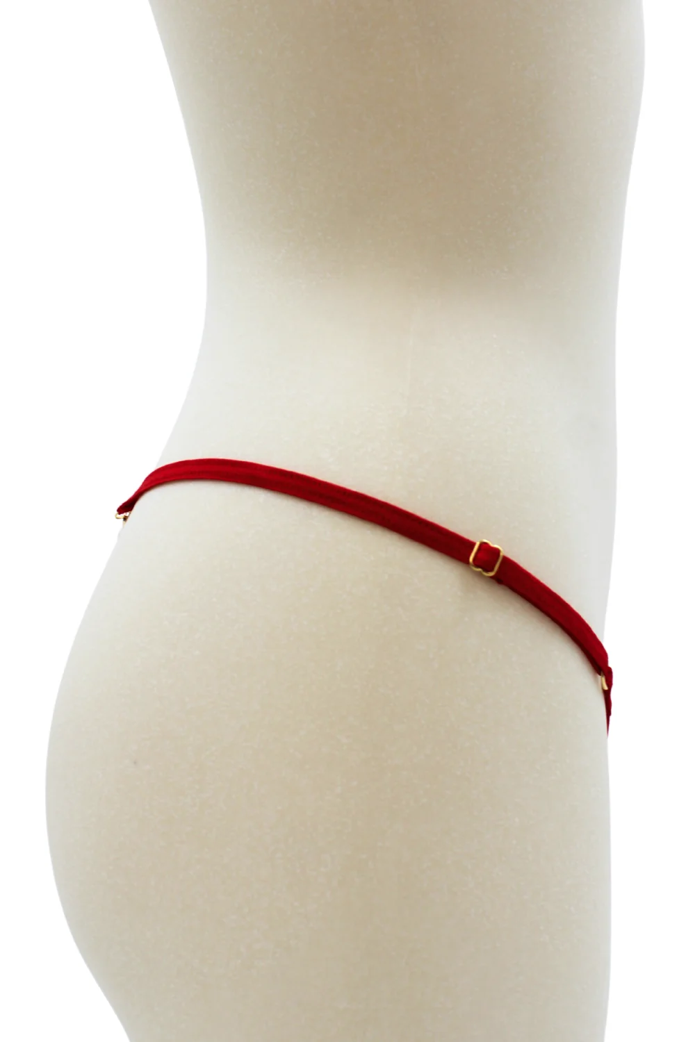 Roter String mit Perlenjuwel & goldenen Strasssteinen - PA06MRED – Bild 5