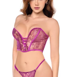 Sexy 2-teiliges Set Bustier & String aus satinierter Spitze – MAL8948PKAG Sexy 2-teiliges Set Bustier & String aus satinierter Spitze – MAL8948PKAG