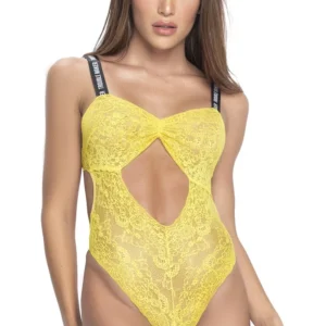 Körperstring aus gelber floraler Spitze und breiten elastischen Trägern – MAL8693YLW