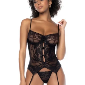 Schwarzes Spitzenkorsett und String – MAL8888BLK