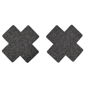 Paar schwarze glitzernde Kreuz-Nippelabdeckungen – NP-1048BLK
