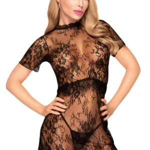 Transparente Robe, Haarreif und passender String Schwarz Poison Cookie – PH0063BLK