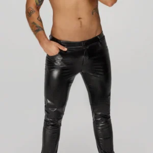 H067 Pantalon long en wetlook serpent avec poches arrière