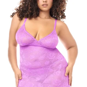 Große Größe Babydoll aus violetter Spitze mit String – MAL7613XWORC Große Größe Babydoll aus violetter Spitze mit String – MAL7613XWORC