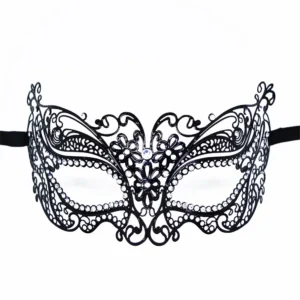 Venezianische Maske Alba starr schwarz mit Strass – HMJ-039BK
