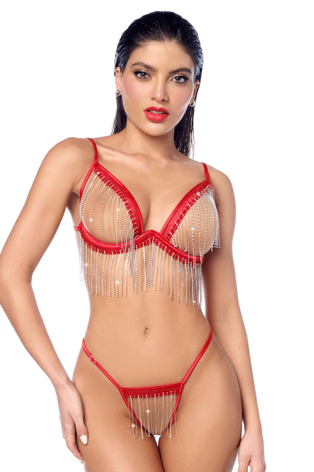 2-teiliges Set mit Strassfransen - MAL2811RED – Bild 5