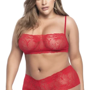 Dessous-Set, große Größe, rotes Bustier-Top und Spitzen-Shorty – MAL206XRED Dessous-Set, große Größe, rotes Bustier-Top und Spitzen-Shorty – MAL206XRED