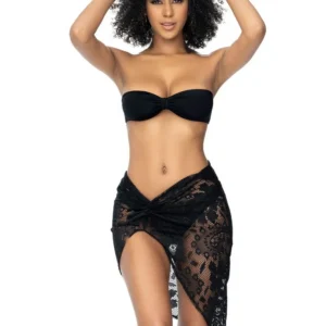 Schwarzer Spitzen-Sarong-Rock mit Schlitz und an der Taille gebunden – MAL77012BLK Schwarzer Spitzen-Sarong-Rock mit Schlitz und an der Taille gebunden – MAL77012BLK