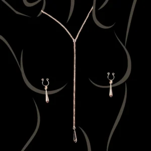 Körperschmuck, Brustwarzenklemmen mit Tropfen und Kettchen-Halsband – SO-0184