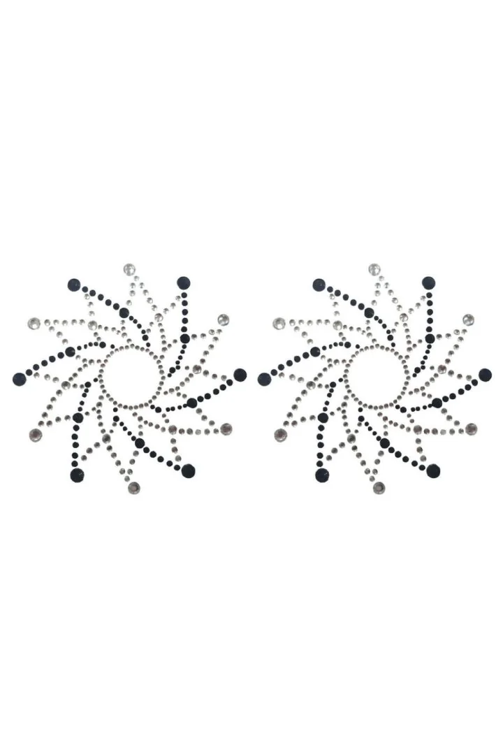 Paar schwarze und weiße Strass-Nippelabdeckungen - NP-1020BLK