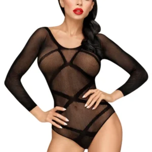 Schwarzer Fantasie-Body mit langen Ärmeln High on love – PH0118BLK