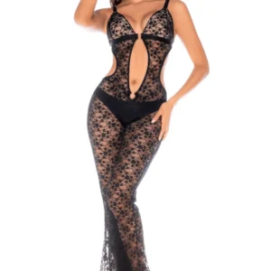 Kombination/Kleid aus schwarzer Spitzenstickerei – MAL1914BLK