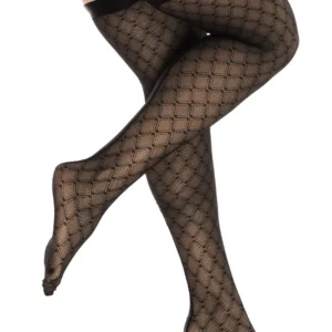 Schwarze transparente Netzstrumpfhose mit Aufdruck – MAL1112BLK