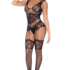 Schwarzer Netz-Body mit Strasssteinen – MAL1132BKRH