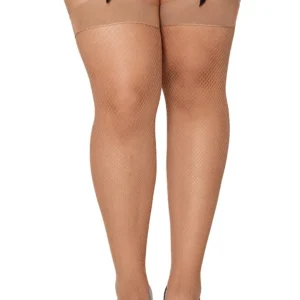 Netzstrümpfe mit Zierstreifen und Schleife in Hautfarbe große Größe – DG0192XNUD