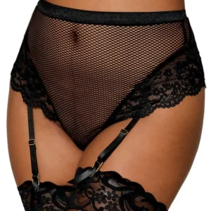 Hoch tailliertes Netzstring mit schwarzem Strumpfhalter – DG1478BLK