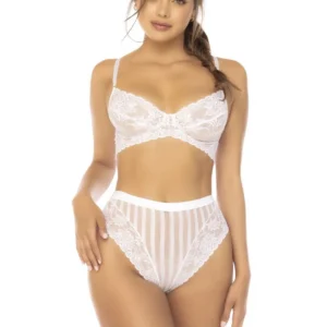 2-teiliges Set in Weiß Emberly, Büstenhalter und hoch taillierter Slip – MAL8842WHT