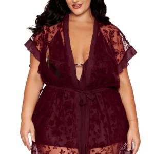 Nachthemd und Morgenmantel in Übergröße in Aubergine – DG13666XCHE