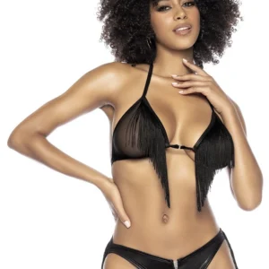 2-teiliges Dessous-Set mit BH und Fransen-Slip – MAL2739BLK