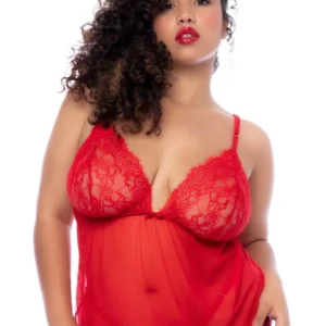 Kurzes rotes Nachthemd in Übergröße und String – MAL7562XRD