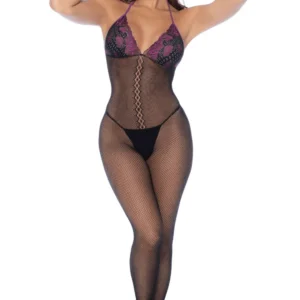 Netz- und Spitzen-Body in Schwarz und Violett – MAL1122BKPU Netz- und Spitzen-Body in Schwarz und Violett – MAL1122BKPU