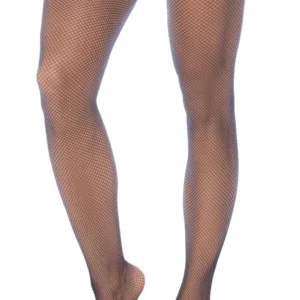 Schwarze Netz-Halterlose Strümpfe mit roten Rüschenstrapsen – MAL1129BL/R