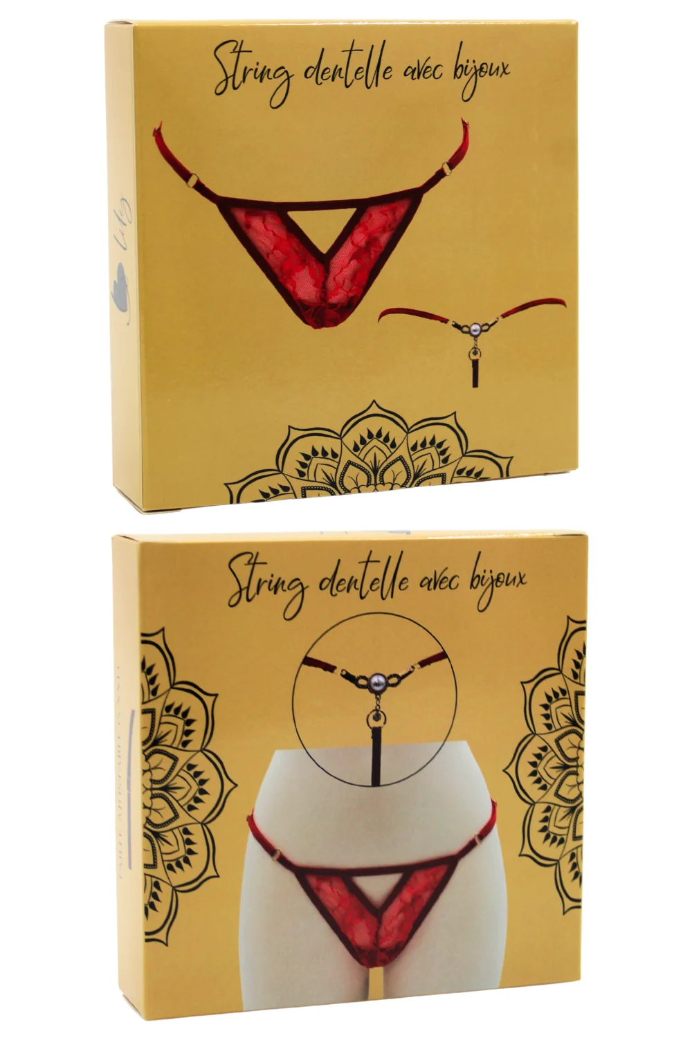 Roter String mit Perlenjuwel & goldenen Strasssteinen - PA06MRED – Bild 4